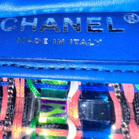 Chanel Old Small Boy Flap Bag Blue Rainbow Woven PVC with Lambskin Multicolor Gr - Picture 10 of 16